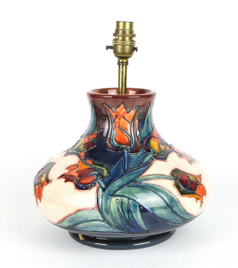 LARGE MOORCROFT POTTERY -RED TULIP- SALLY TUFFIN FLORAL FLOWER TABLE LAMP VASE