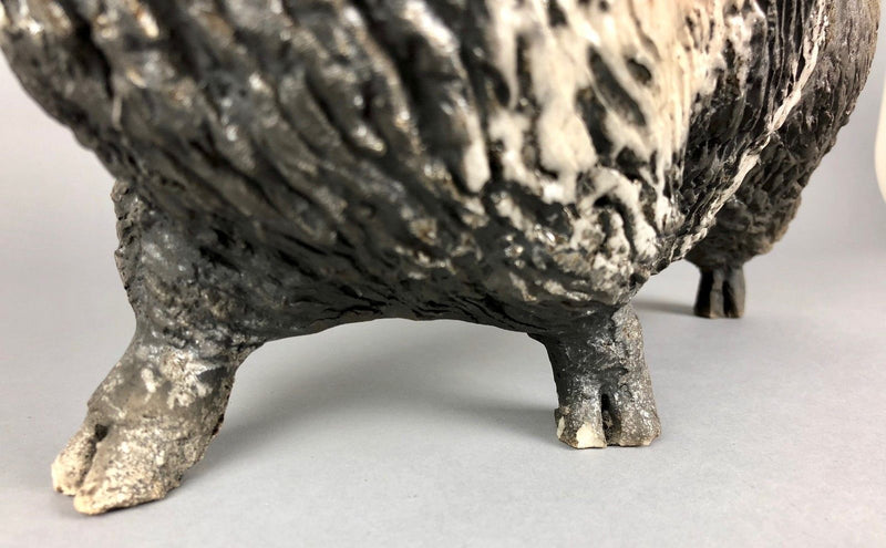 LAWSON ERNEST RUDGE - RAKU POTTERY RAM SHEEP FIGURE MODEL, SIGNED