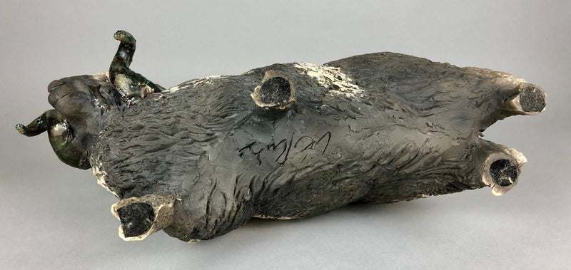 LAWSON ERNEST RUDGE - RAKU POTTERY RAM SHEEP FIGURE MODEL, SIGNED