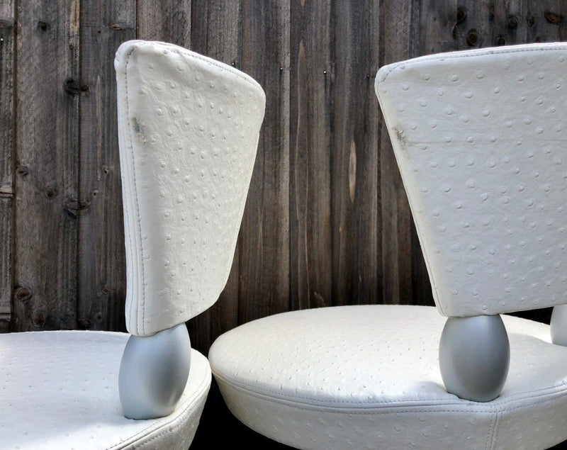 LEON KRIER for GIORGETTI, SET OF SIX DESIGNER OSTRICH LEATHER 'TAURUS' BAR STOOLS