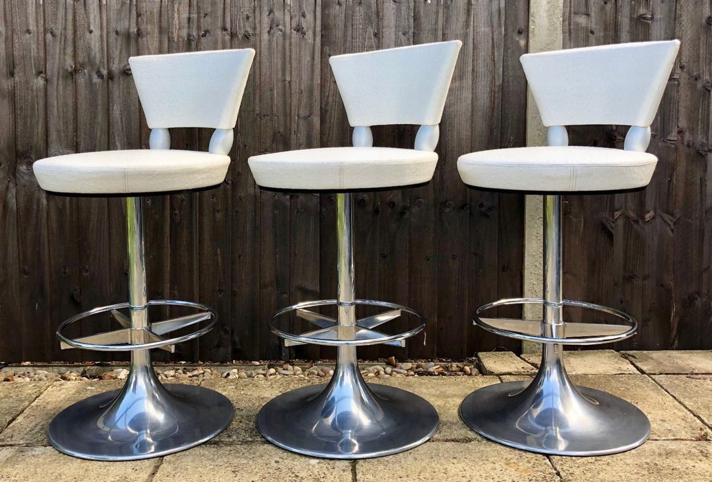 LEON KRIER for GIORGETTI, SET OF SIX DESIGNER OSTRICH LEATHER 'TAURUS' BAR STOOLS