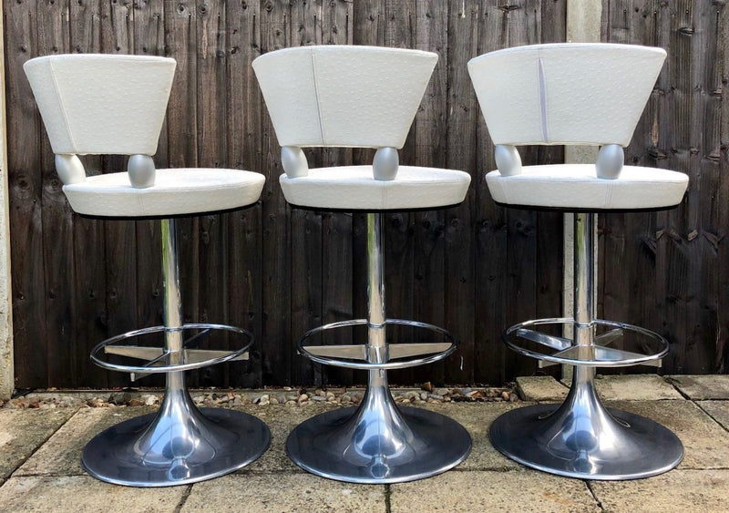 LEON KRIER for GIORGETTI, SET OF SIX DESIGNER OSTRICH LEATHER 'TAURUS' BAR STOOLS