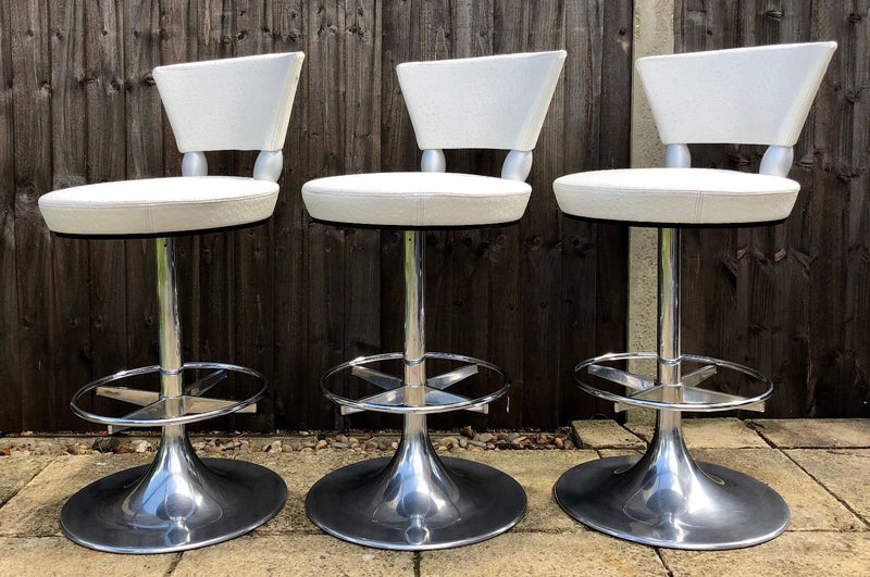 LEON KRIER for GIORGETTI, SET OF SIX DESIGNER OSTRICH LEATHER 'TAURUS' BAR STOOLS