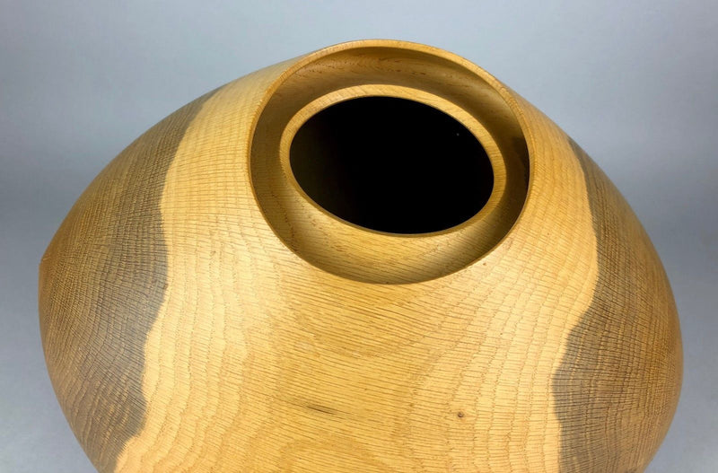 LIAM FLYNN, 2003 - HAND TURNED OAK GLOBULAR VASE VESSEL, SIGNED
