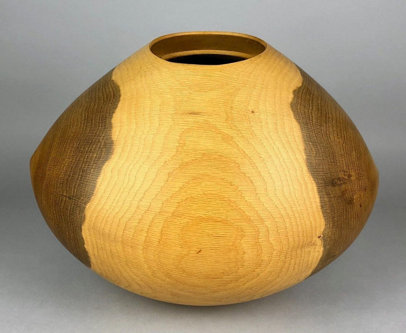LIAM FLYNN, 2003 - HAND TURNED OAK GLOBULAR VASE VESSEL, SIGNED