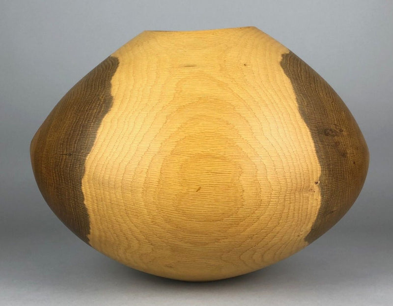 LIAM FLYNN, 2003 - HAND TURNED OAK GLOBULAR VASE VESSEL, SIGNED