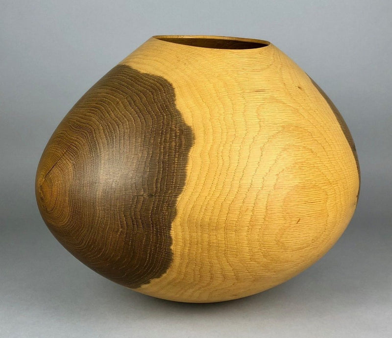 LIAM FLYNN, 2003 - HAND TURNED OAK GLOBULAR VASE VESSEL, SIGNED
