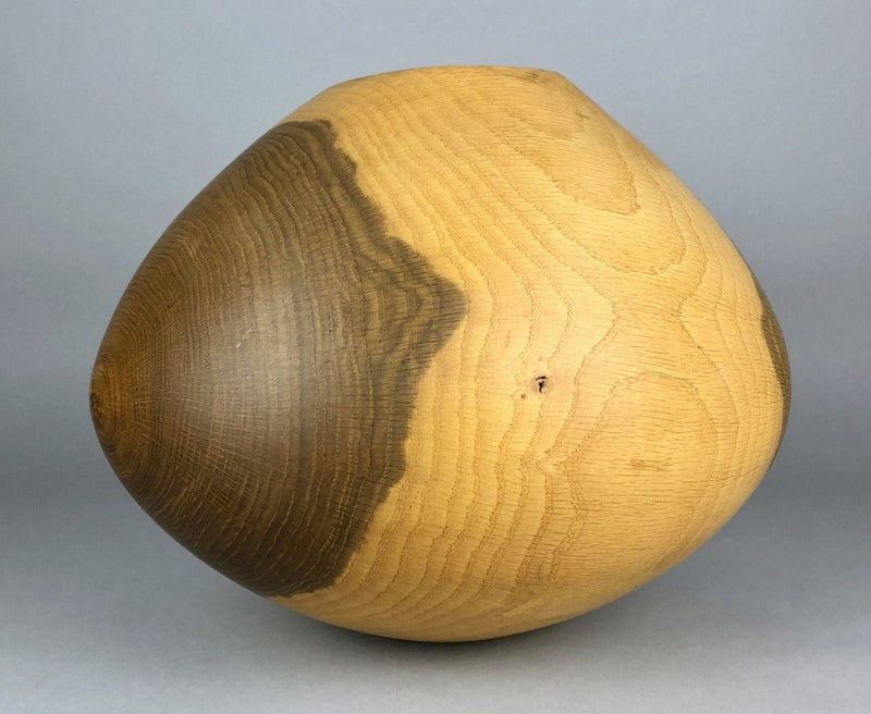 LIAM FLYNN, 2003 - HAND TURNED OAK GLOBULAR VASE VESSEL, SIGNED