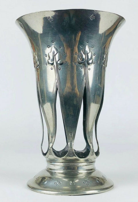 LIBERTY &amp; Co. - LARGE ART NOUVEAU TUDRIC PEWTER FLARED TRUMPET VASE No. 01040