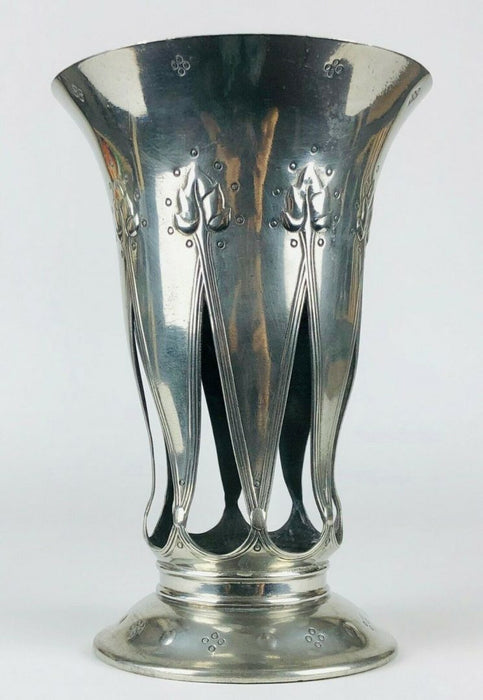 LIBERTY &amp; Co. - LARGE ART NOUVEAU TUDRIC PEWTER FLARED TRUMPET VASE No. 01040