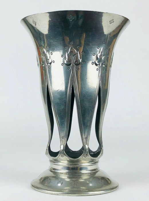 LIBERTY &amp; Co. - LARGE ART NOUVEAU TUDRIC PEWTER FLARED TRUMPET VASE No. 01040