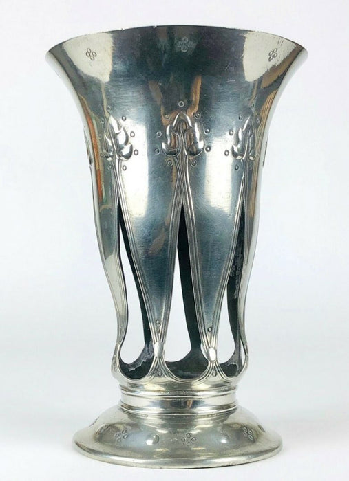 LIBERTY &amp; Co. - LARGE ART NOUVEAU TUDRIC PEWTER FLARED TRUMPET VASE No. 01040