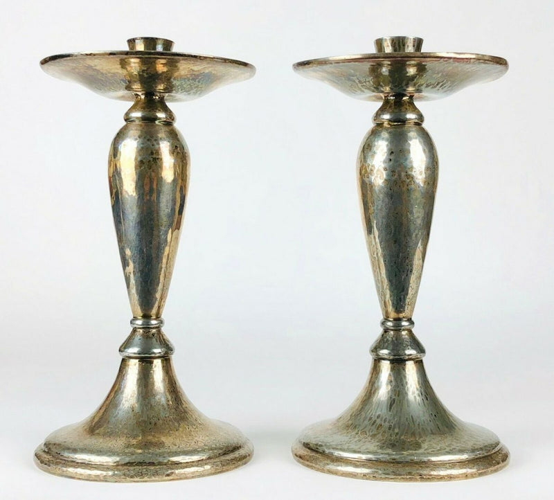 LIBERTY &amp; Co. - LARGE PAIR OF ART NOUVEAU TUDRIC PLATED PEWTER CANDLESTICKS No. 01223