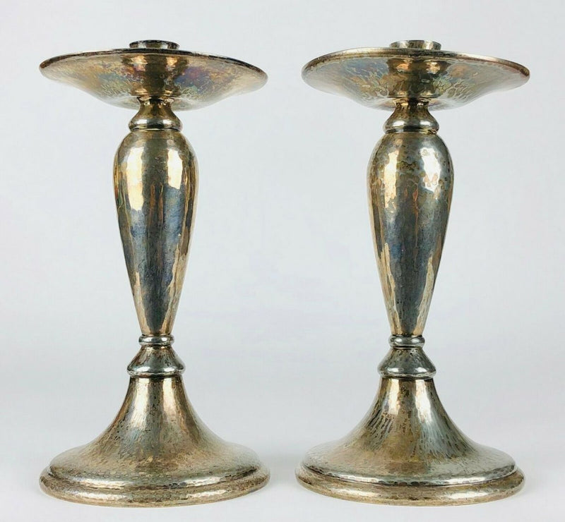 LIBERTY &amp; Co. - LARGE PAIR OF ART NOUVEAU TUDRIC PLATED PEWTER CANDLESTICKS No. 01223