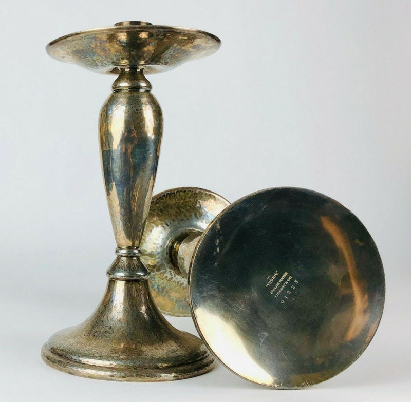 LIBERTY &amp; Co. - LARGE PAIR OF ART NOUVEAU TUDRIC PLATED PEWTER CANDLESTICKS No. 01223