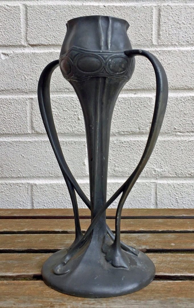 ARCHIBALD KNOX for LIBERTY &amp; Co. - TUDRIC PEWTER TWIN HANDLED TULIP VASE 029