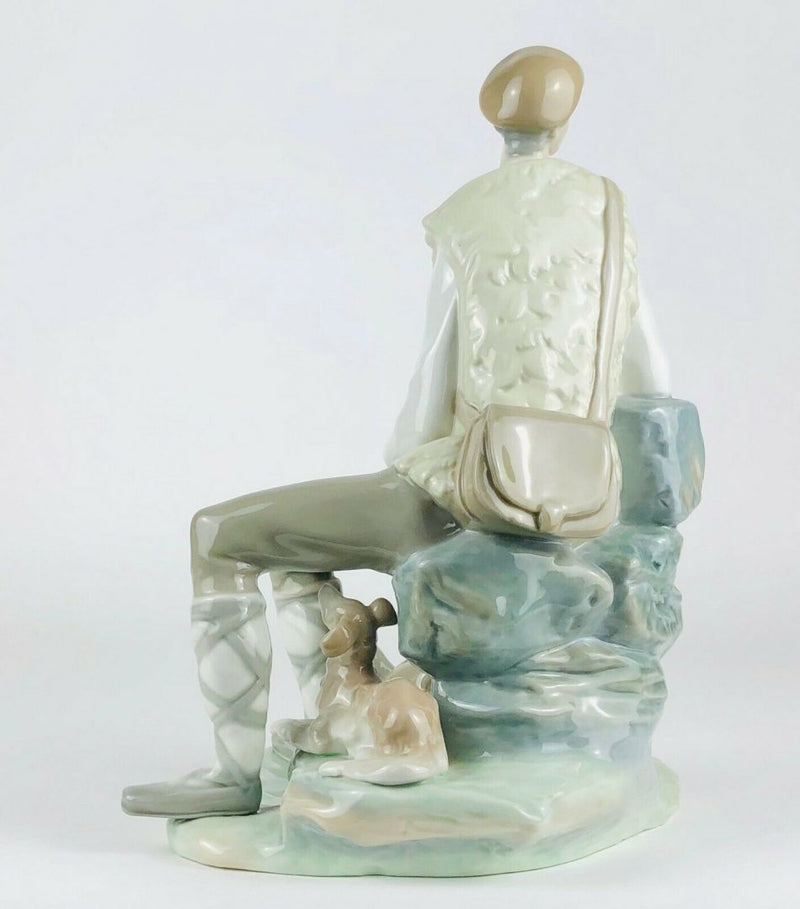 LLADRO -SHEPHERD RESTING- LARGE FIGURE 4571 SEATED BOY MAN DOG PUPPY SHEEP LAMB
