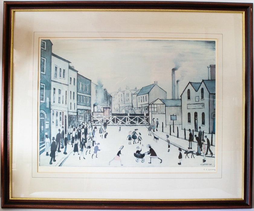 LAURENCE STEPHEN LOWRY -LEVEL CROSSING- LIMITED EDITION PRINT, SIGNED & BLINDSTAMPED