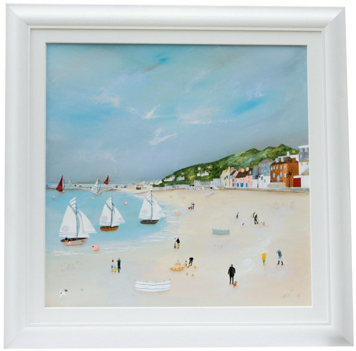 LUCY YOUNG (BRITISH, C20th) -YACHTS OF FUN- LYME REGIS, OIL ON CANVAS, SIGNED