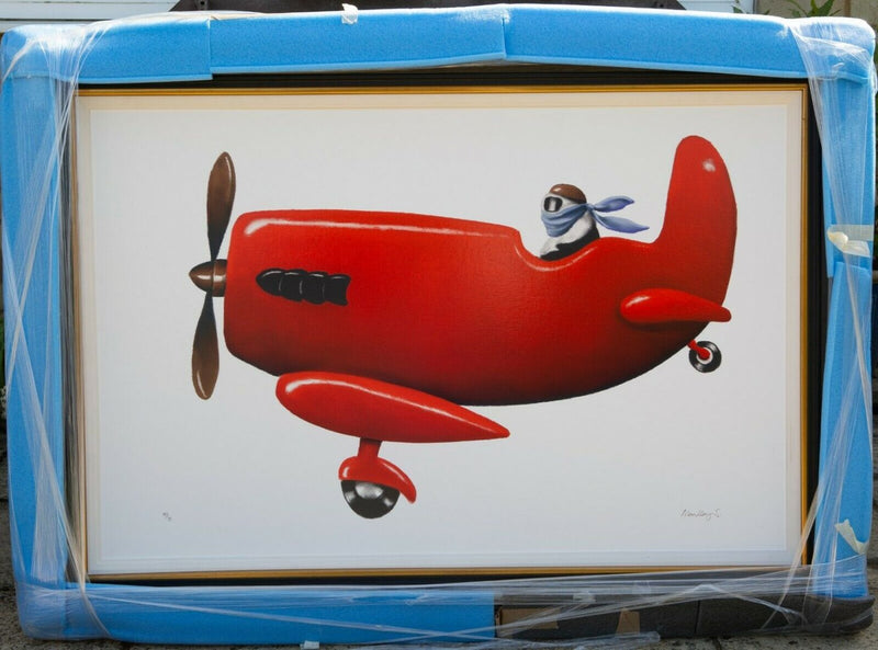 MACKENZIE THORPE (BRITISH, b.1956) -BIG RED- LARGE LIMITED EDITION MIXED MEDIA PRINT & COA