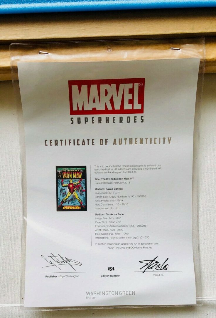 MARVEL -'NVINCIBLE IRON MAN #47' LIMITED EDITION BOXED CANVAS PRINT, STAN LEE SIGNED