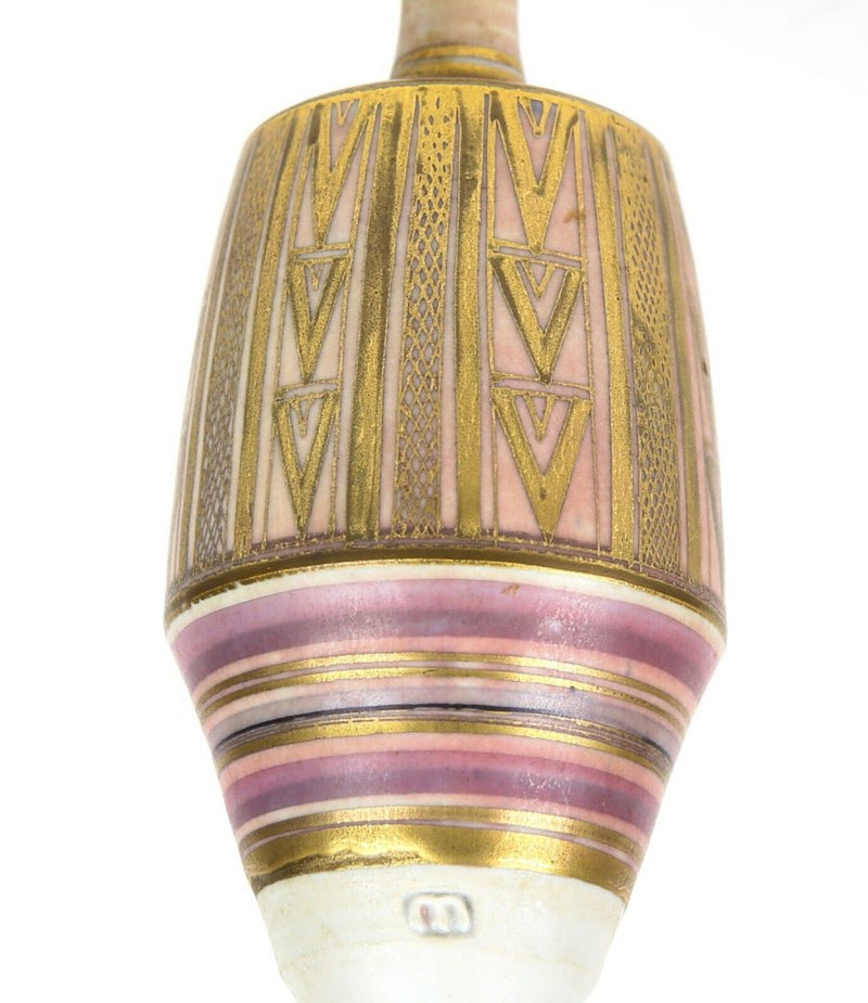 MARY RICH (b.1940) STUDIO ART POTTERY PINK GEOMETRIC LUSTRE GILT VASE, SIGNED