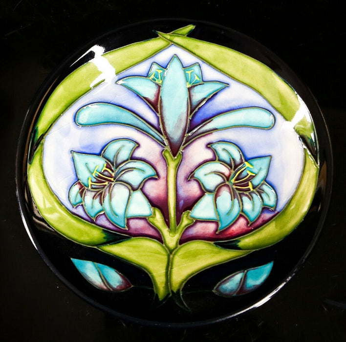 MOORCROFT POTTERY -CLEOPATRA- 2000 SIAN LEEPER FLORAL FLOWER PIN DISH PLATE