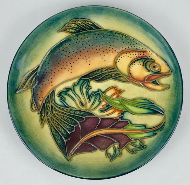 MOORCROFT POTTERY -TROUT- 1998 PHILIP GIBSON LEAPING FISH WATER 780/6 PLATE