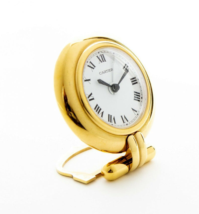 MUST DE CARTIER -COLISEE- FOLDING DESK TRAVEL ALARM CLOCK, QUARTZ, GILT CASE