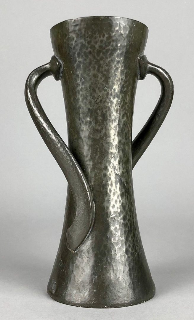 OLIVER BAKER for LIBERTY &amp; Co. - ARTS &amp; CRAFTS TUDRIC PEWTER TWIN HANDLED VASE 030