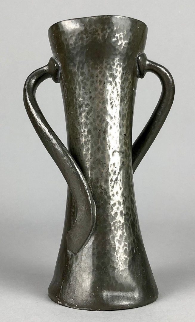 OLIVER BAKER for LIBERTY &amp; Co. - ARTS &amp; CRAFTS TUDRIC PEWTER TWIN HANDLED VASE 030