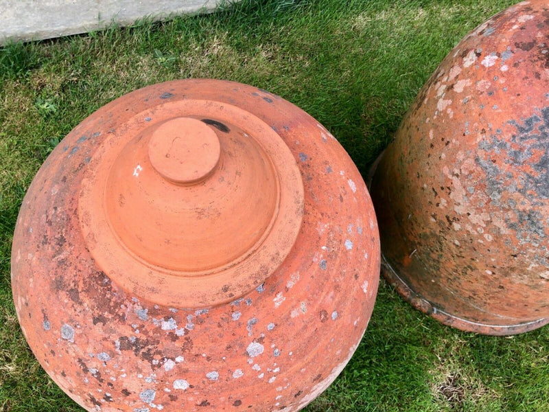 PAIR OF LARGE TERRACOTTA RHUBARB CLOCHE FORCERS WITH LIDS