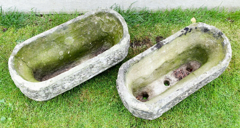 PAIR OF RECONSTITUTED STONE RECTANGULAR NEO-CLASSICAL GARDEN PLANTERS