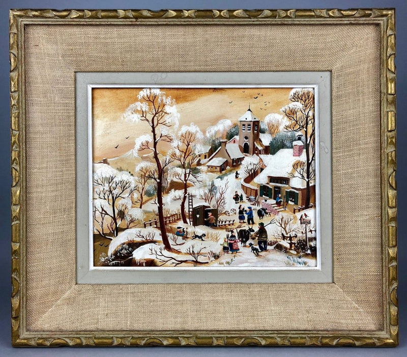 PAUL JANOS - MOUNTAIN VILLAGE, WINTER RURAL TOWN SCENE, OIL ON CANVAS, SIGNED