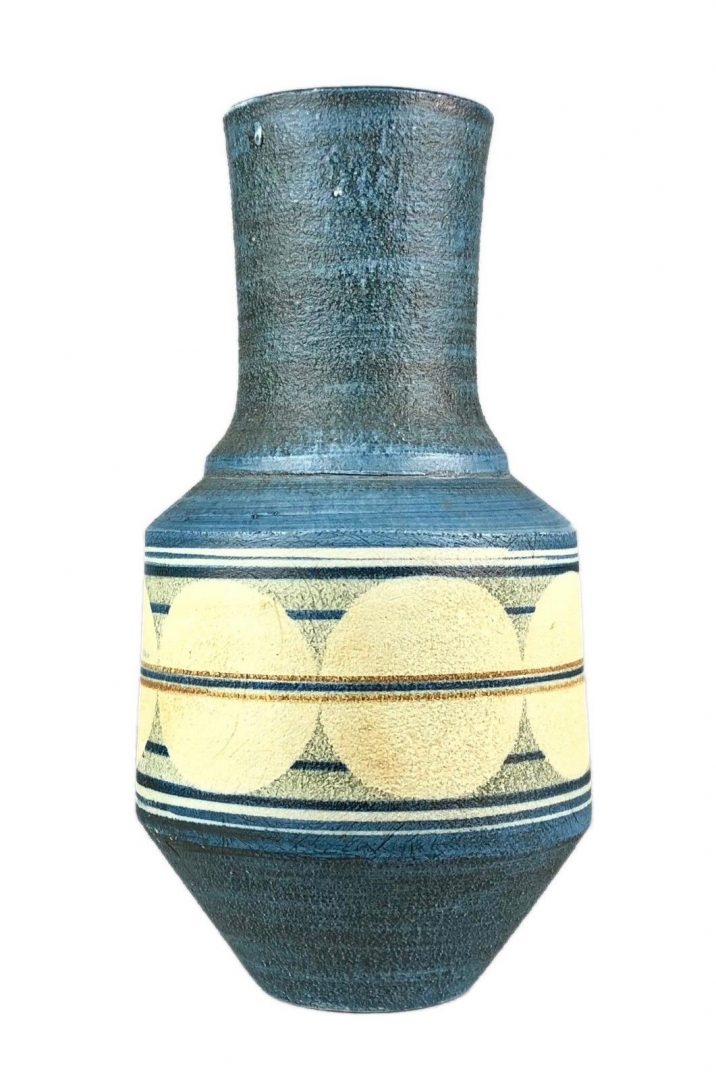 PENNY BLACK for TROIKA - BLUE/GREEN GEOMETRIC CIRCLE ROUND URN VASE