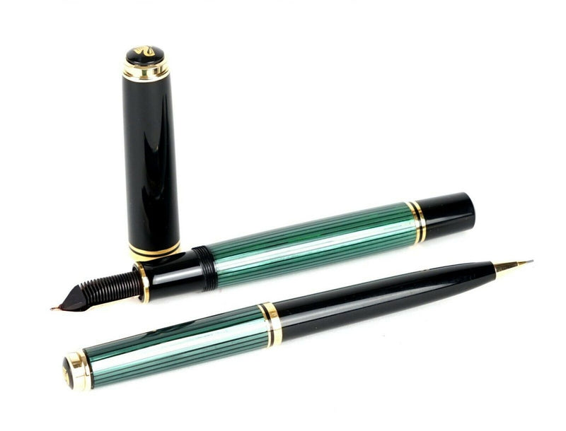 PELIKAN 'SOUVERAN M1000' GREEN 18K GOLD NIB FOUNTAIN PEN &amp; PROPELLING PENCIL SET
