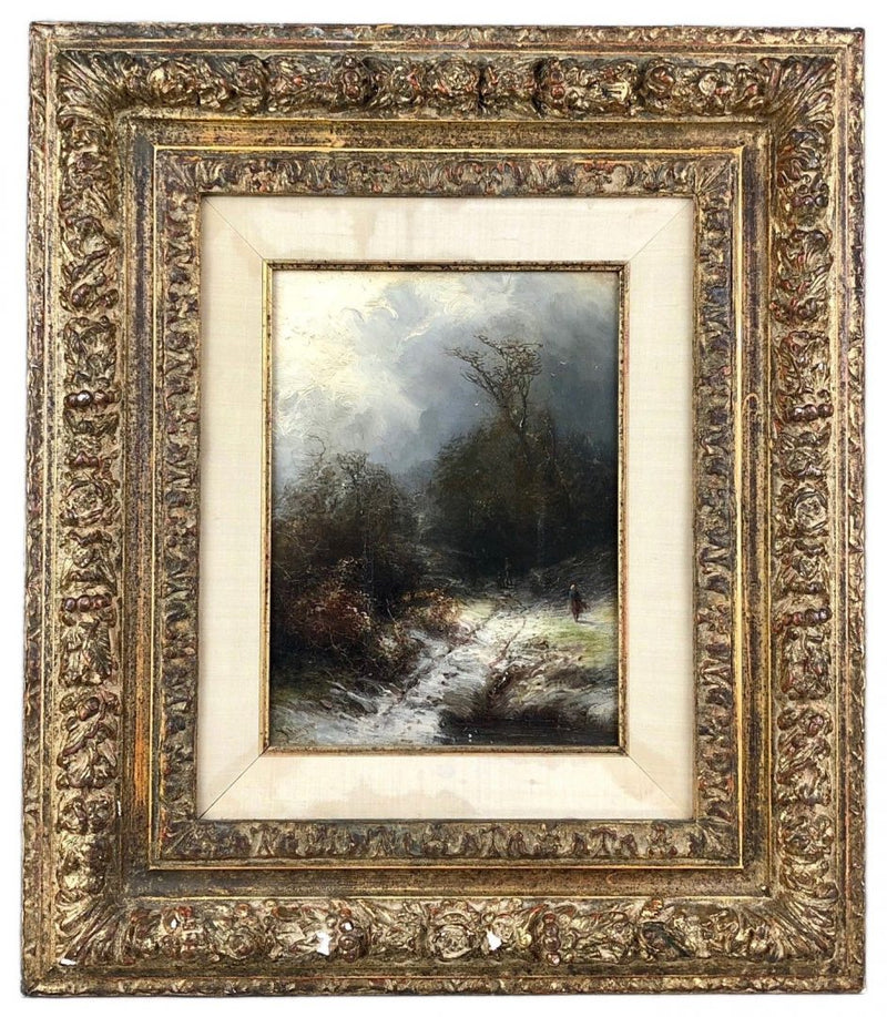 PIETER LODEWIJK FRANCISCO KLUYVER - WINTER WOODLAND, OIL ON PANEL, SIGNED