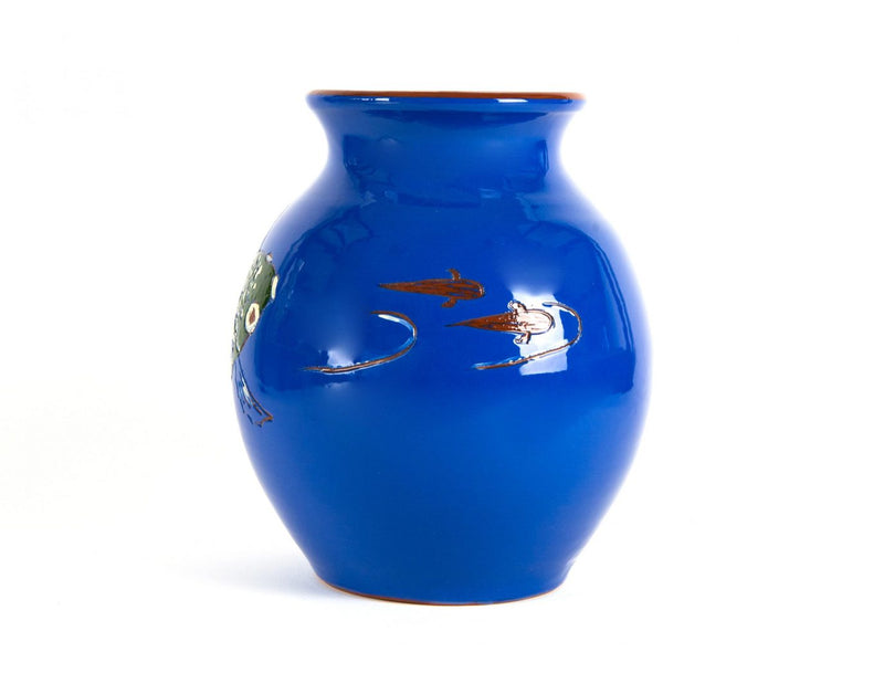 C H BRANNAM LTD, LITCHDON St - LARGE BLUE OVOID CARP FISH VASE No. 39 1879-1989