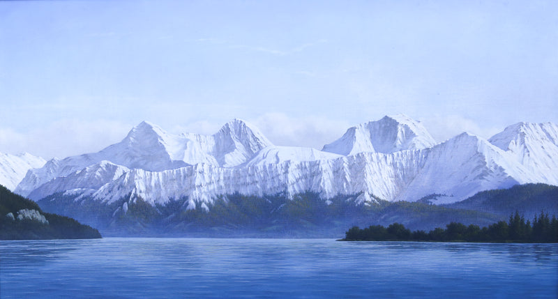 SIMON HARLING SWISS OBERLAND MOUNTAINOUS LANDSCAPE, LARGE OIL PAINTING