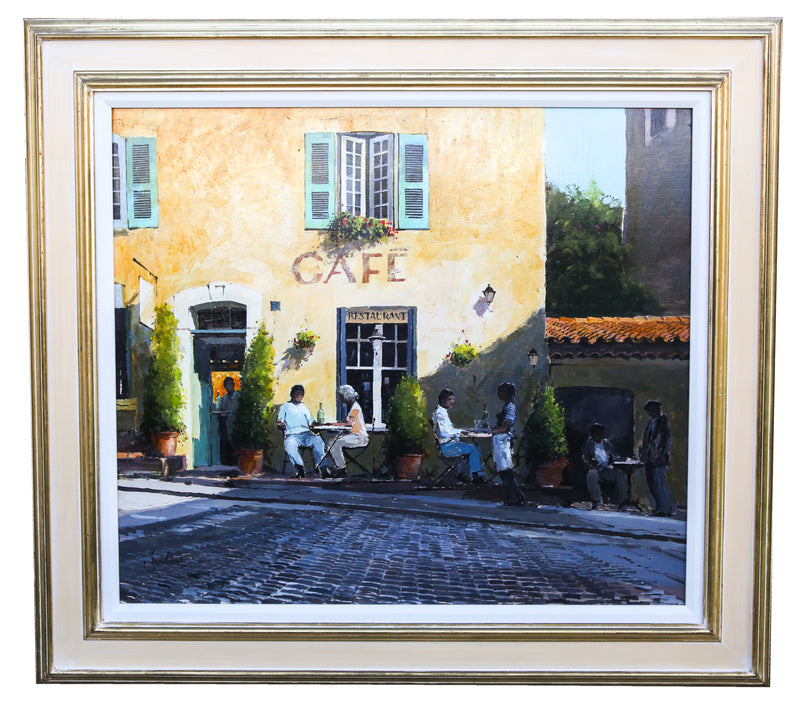 JEREMY BARLOW, 'CAFÉ ST. TROPEZ', LARGE ORIGINAL OIL PAINTING, SIGNED