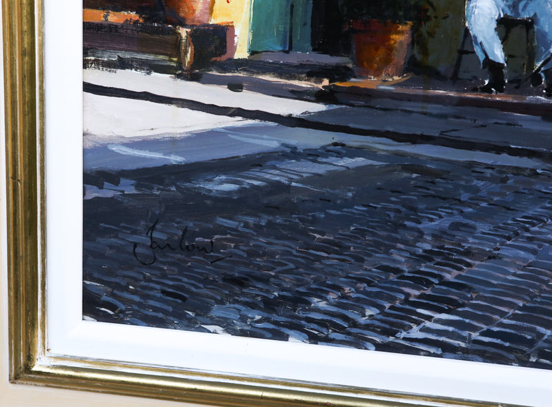 JEREMY BARLOW, 'CAFÉ ST. TROPEZ', LARGE ORIGINAL OIL PAINTING, SIGNED