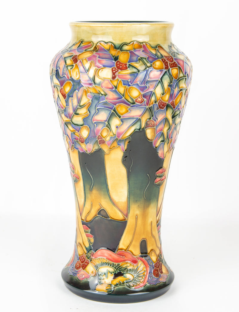 MOORCROFT POTTERY 'KNIGHTWOOD' 1997 LARGE TREES ACORNS TOADSTOOLS FLORAL VASE