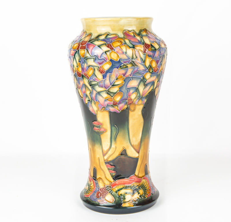 MOORCROFT POTTERY 'KNIGHTWOOD' 1997 LARGE TREES ACORNS TOADSTOOLS FLORAL VASE