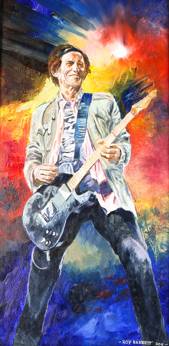 ROY BARRETT - KEITH RICHARDS, THE ROLLING STONES, ORIGINAL PAINTING, SIGNED