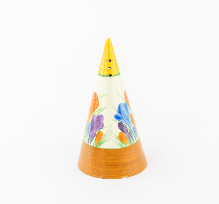 CLARICE CLIFF 'CROCUS' ART DECO BIZARRE CONICAL SUGAR SIFTER SHAKER, STAMPED