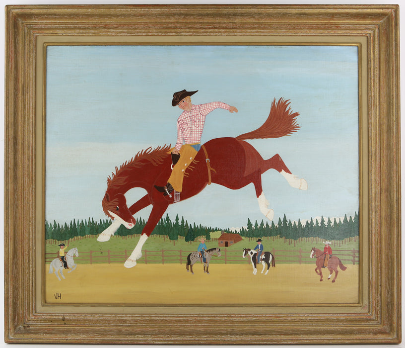 VINCENT HADDELSEY, 'CLOVERDALE STAMPEDE', HORSE RANCH, ORIGINAL OIL PAINTING, SIGNED