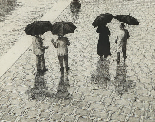 WILFRED FAIRCLOUGH, UMBRELLAS, ETCHING PRINT, SIGNED