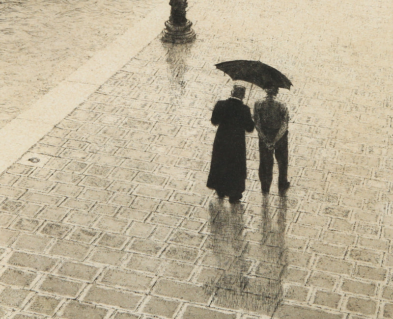 WILFRED FAIRCLOUGH 'TORCELLO, LUNCH' UMBRELLAS ETCHING PRINT, SIGNED