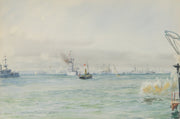 WILLIAM LIONEL WYLLIE, 'GERMAN SQUADRON COMING TO ANCHOR', WATERCOLOUR, SIGNED