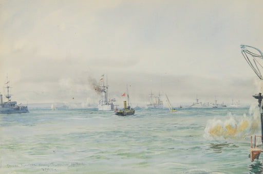 WILLIAM LIONEL WYLLIE, 'GERMAN SQUADRON COMING TO ANCHOR', WATERCOLOUR, SIGNED